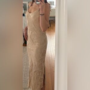 Lucy Paris Cream Leaf Pattern Midi Dress